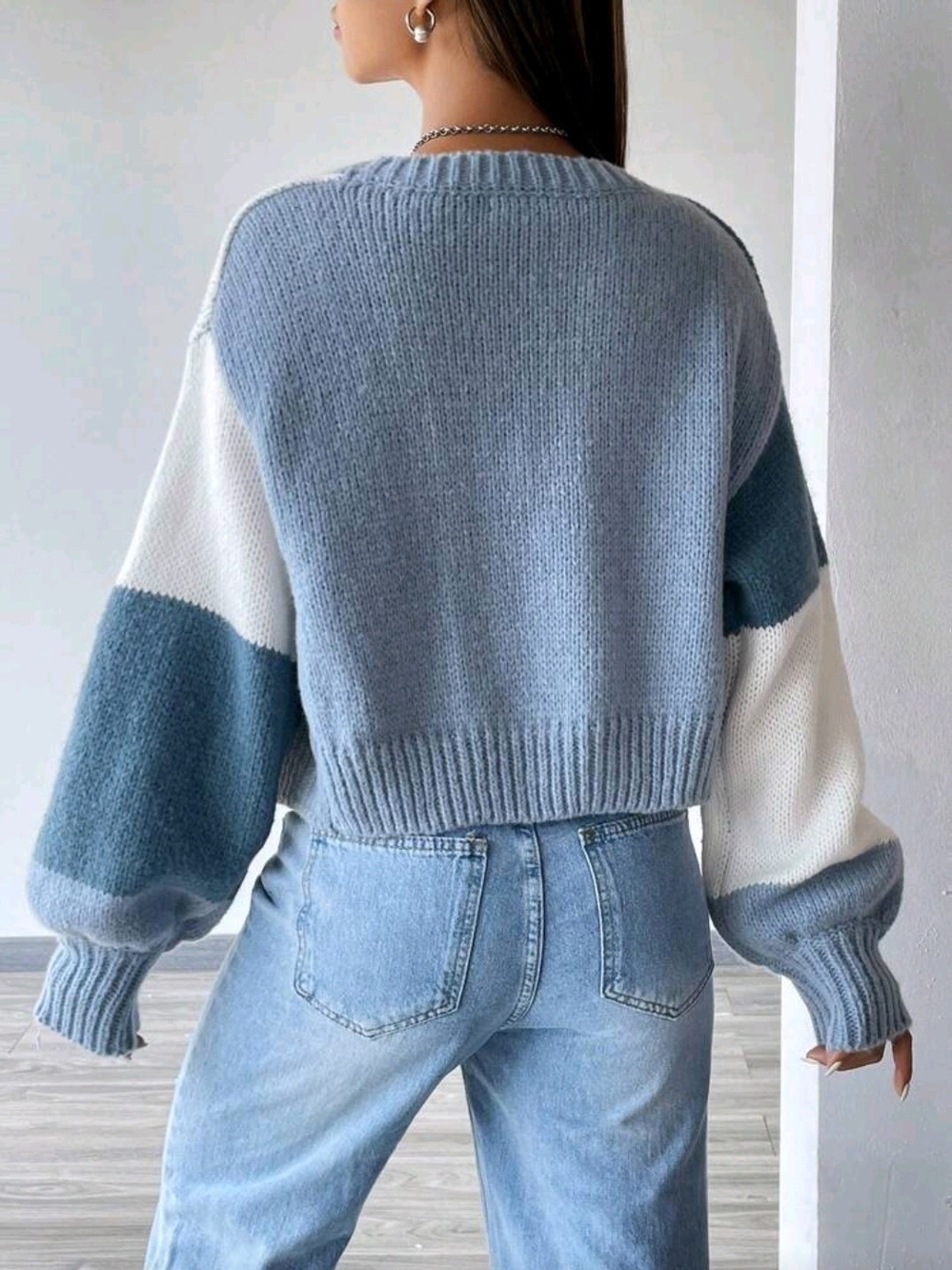 PSU Colorblock Cropped Knit Sweater - Blue & White. NWOT